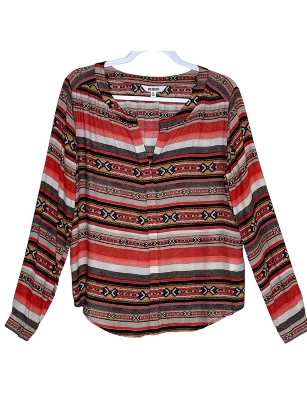 BB Dakota Southwestern Button Up Top Aztec Tribal Lightweight Long Sleeve Size M